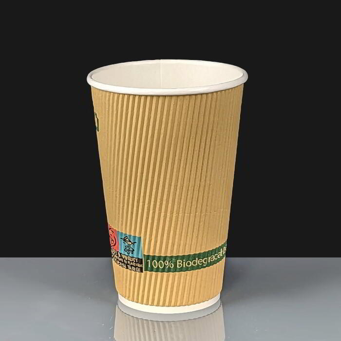 16oz Kraft Ripple PLA Compostable Hot Drink Paper Cups