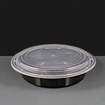 48oz Round Black Plastic Take Away Container & Lid