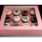 Pink 12 Hole Cupcake Boxes with Window