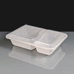 28oz White 2 Compartment Plastic Container and Clear Lid