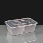 2 Compartment 750cc Clear Rectangular Plastic Container and Lid
