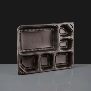 6 Compartment Black Plastic Container