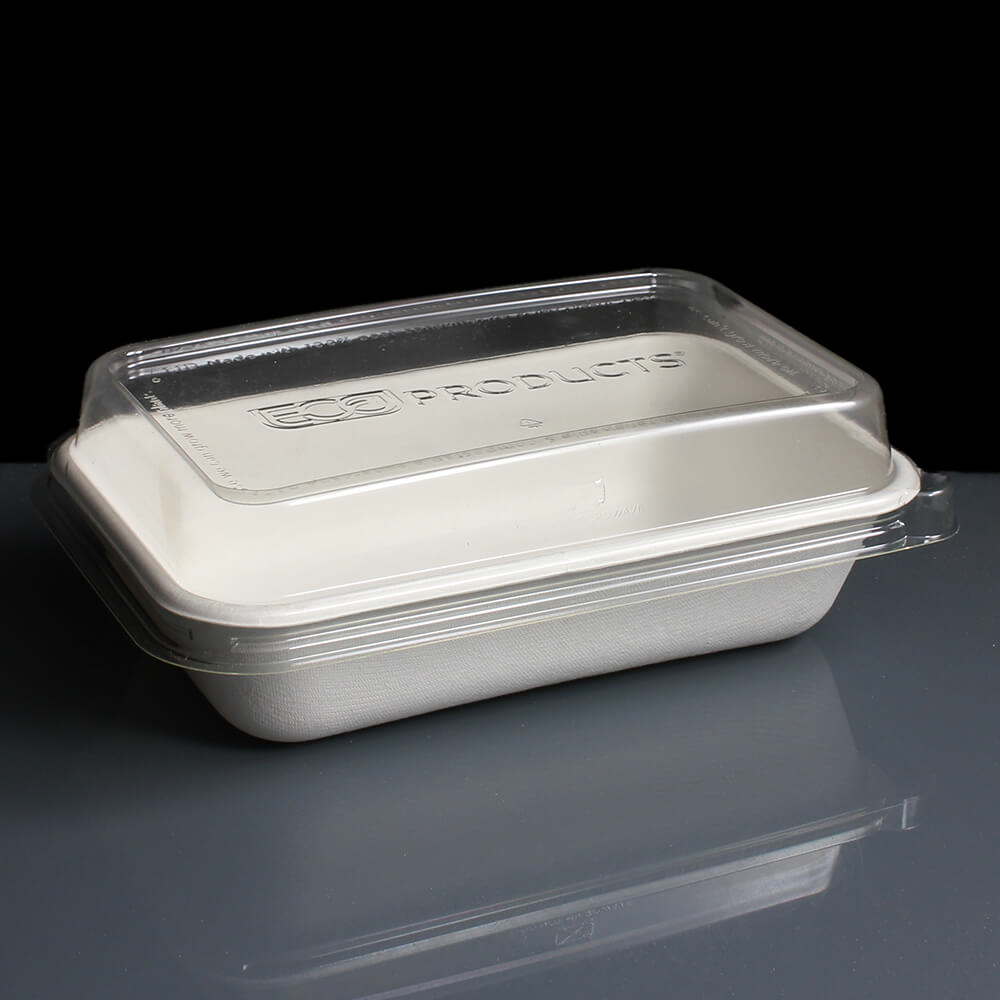 32oz Compostable WorldView Sugarcane Take Away Containers   EPSCRC32 32oz Rectangular Lid 1000 