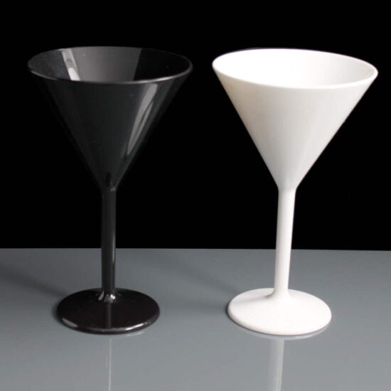 White and black plastic martini glasses White and black plastic martini glasses