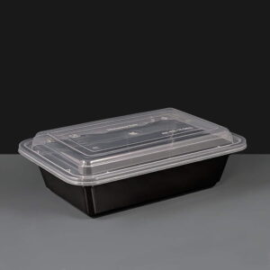 24oz Black Plastic Take Away Container and lid