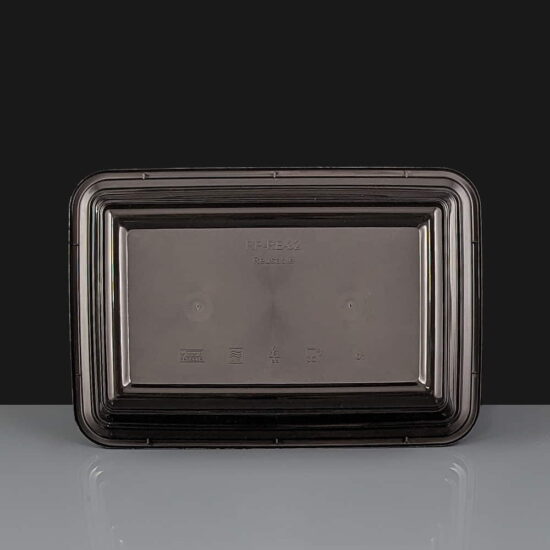 Two Compartment Black Plastic Container and Lid Two Compartment Black Plastic Container and Lid