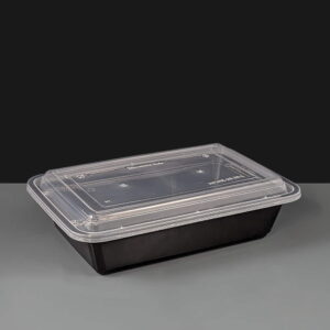 38oz Black Plastic Take Away Container and lid