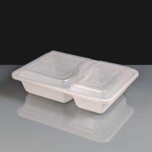 2 compartment white plastic container and lid