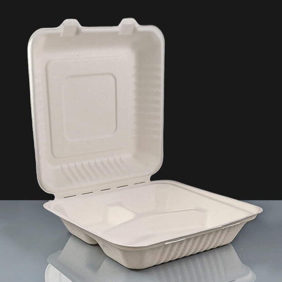 Compostable Square Meal Box - 3 Compartment Compostable Square Meal Box - 3 Compartment