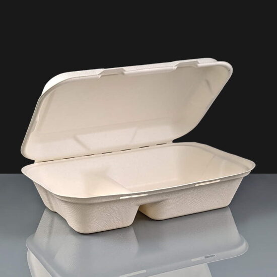 2 Compartment Compoastable Kebab / Burger and Chips Box - With Food 2 Compartment Compoastable Kebab / Burger and Chips Box - With Food