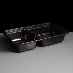 Two Compartment Black Plastic Container and Lid