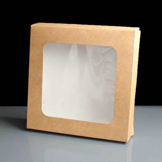 Kraft cardboard pie boxes with film lid upright Kraft cardboard pie boxes with film lid upright