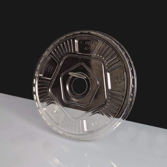 Flat Straw Slot Lids for Compostable PLA Plastic Cold Cups - Upright Flat Straw Slot Lids for Compostable PLA Plastic Cold Cups - Upright