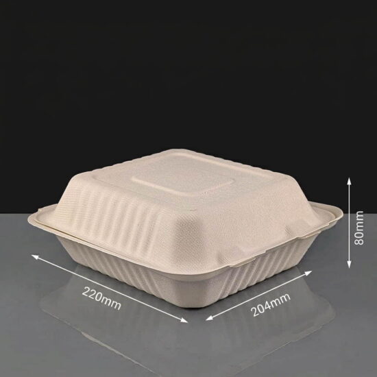 8in White Meal Box 8in Bagasse Meal Box