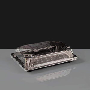 Medium Long Black Sushi Tray and Clear Lid