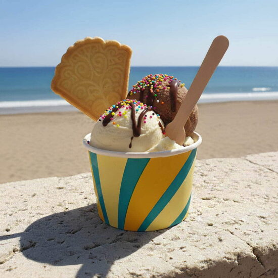 2 Cavity Plastic Hinged Cupcake Box or Pod 4oz Ice Cream Container with Ice Cream and Wafer