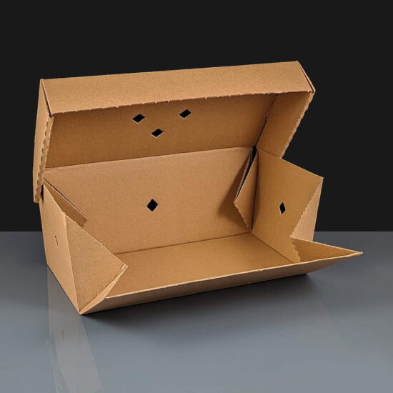 Large Kraft Heavy Duty Corrugated Double Burger Box Open Large Kraft Heavy Duty Corrugated Double Burger Box Open