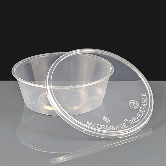 250ml Clear Round Plastic Container and Lid - Lid off 250ml Clear Round Plastic Container and Lid - Lid off