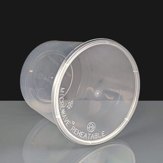 T25 - Clear Round Plastic Container and Lid - Angled T25 - Clear Round Plastic Container and Lid - Angled