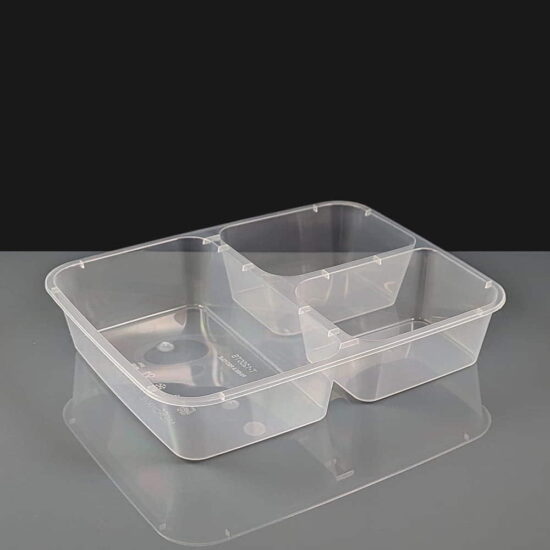 1200cc Clear 3 Compartment Rectangular Plastic Container and Lids 1200cc Clear 3 Compartment Rectangular Plastic Container and Lids