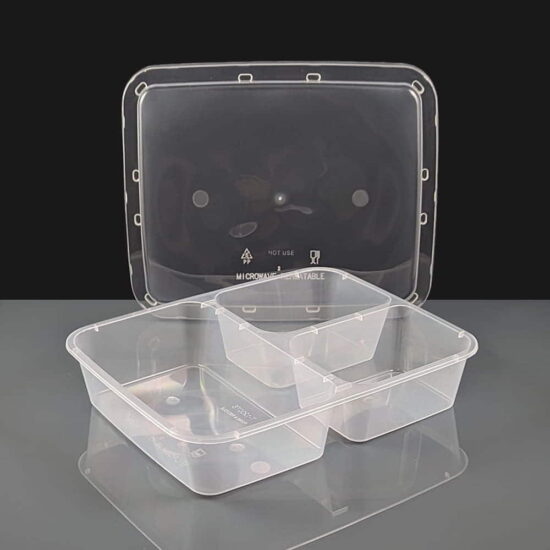 1200cc Clear 3 Compartment Rectangular Plastic Container and Lids 1200cc Clear 3 Compartment Rectangular Plastic Container and Lids