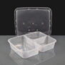 1200cc Clear 3 Compartment Rectangular Plastic Container and Lids