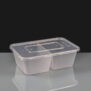 2 Compartment 750cc Clear Rectangular Plastic Container and Lid 