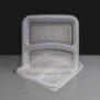 1100cc Clear 2 Compartment Rectangular Plastic Container and Lid Upright