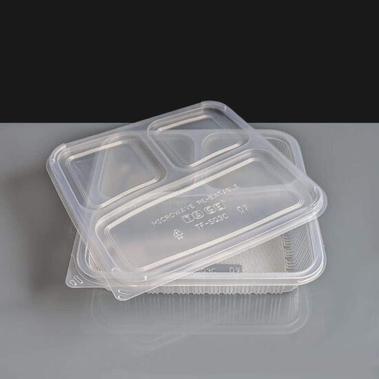 Clear 3 Compartment Rectangular Plastic Container and Lid Clear 3 Compartment Rectangular Plastic Container and Lid