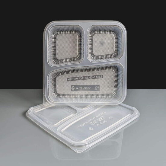 Clear 3 Compartment Rectangular Plastic Container and Lid Clear 3 Compartment Rectangular Plastic Container and Lid