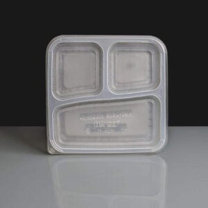 Clear 3 Compartment Rectangular Plastic Container and Lid