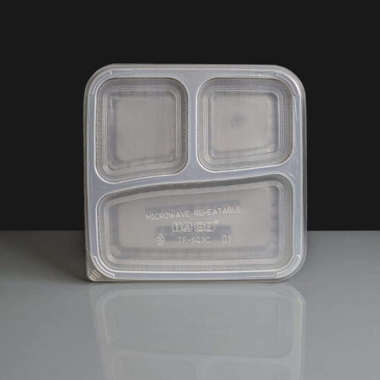 Clear 3 Compartment Rectangular Plastic Container and Lid