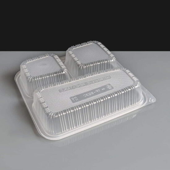Clear 3 Compartment Rectangular Plastic Container and Lid Clear 3 Compartment Rectangular Plastic Container and Lid