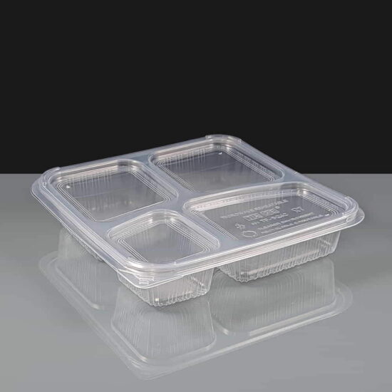 Clear 4 Compartment Rectangular Plastic Container and Lid