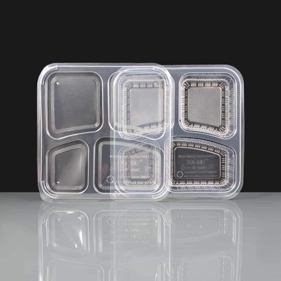 Clear 4 Compartment Rectangular Plastic Container and Lid Clear 4 Compartment Rectangular Plastic Container and Lid