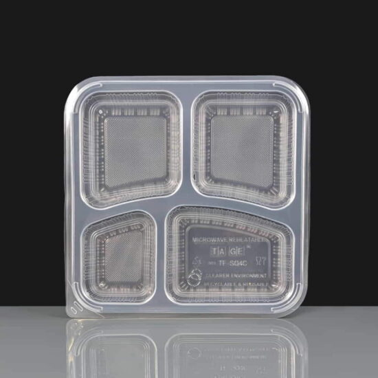 Clear 4 Compartment Rectangular Plastic Container and Lid Clear 4 Compartment Rectangular Plastic Container and Lid