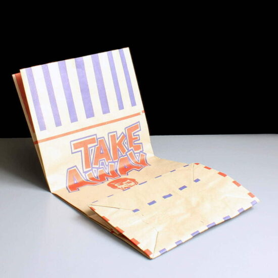 R8 Medium Take Away Paper Bag Side Arrives Flat Packed R8 Medium Take Away Paper Bag Side Arrives Flat Packed