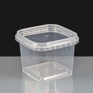 Square 360ml clear tamperproof container and lids