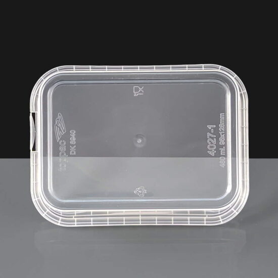 Rectangular 480ml clear tamperproof container lid off Rectangular 480ml clear tamperproof container lid off