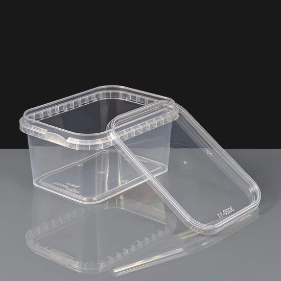 Rectangular 480ml clear tamperproof container and lids Rectangular 480ml clear tamperproof container and lids