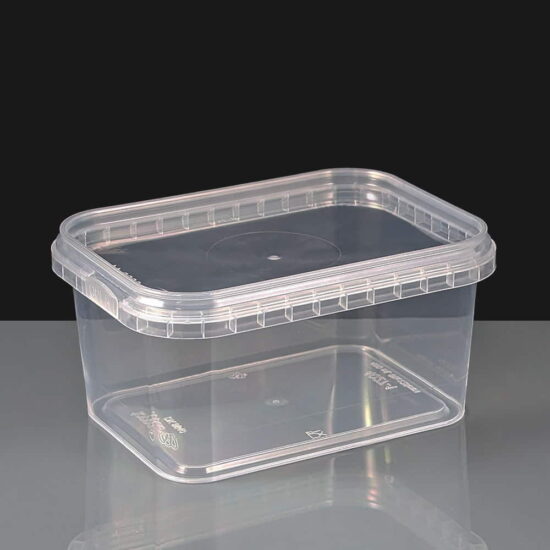 Rectangular 480ml clear tamperproof container and lids