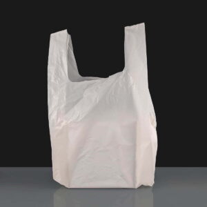 100 White Plastic Carrier Bags – Vest-Style with Handles for Groceries, Boutique Markets & Takeaways 13 x 19 x 23 Inch (Large