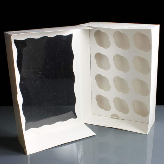 White 12 Cavity Mini Cupcake Boxes Film Window Open Side White 12 Cavity Mini Cupcake Boxes Film Window Open Side