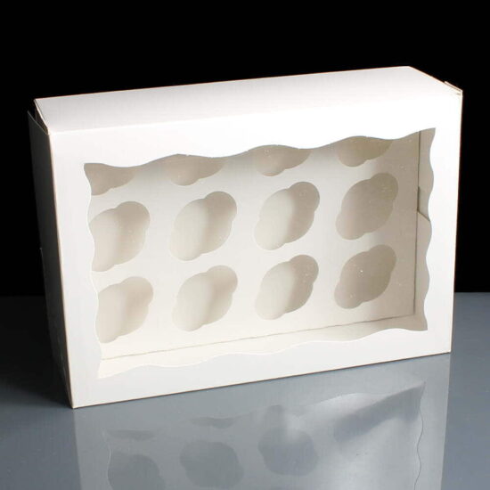 White 12 Cavity Mini Cupcake Boxes Film Window White 12 Cavity Mini Cupcake Boxes Film Window