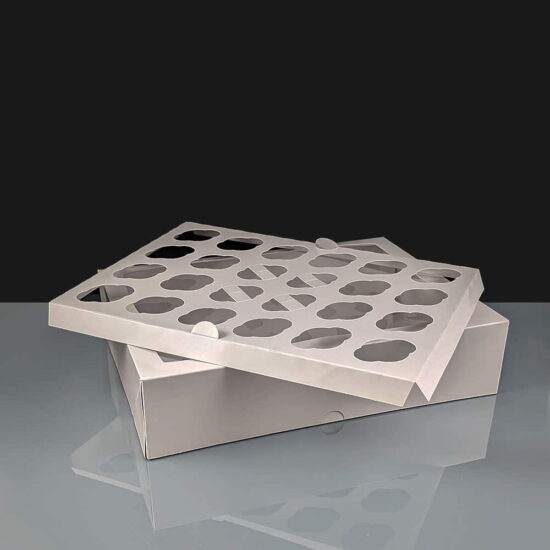 White 24 Cavity Mini Cupcake Boxes Film Window (100) White 24 Cavity Mini Cupcake Boxes Film Window (100)