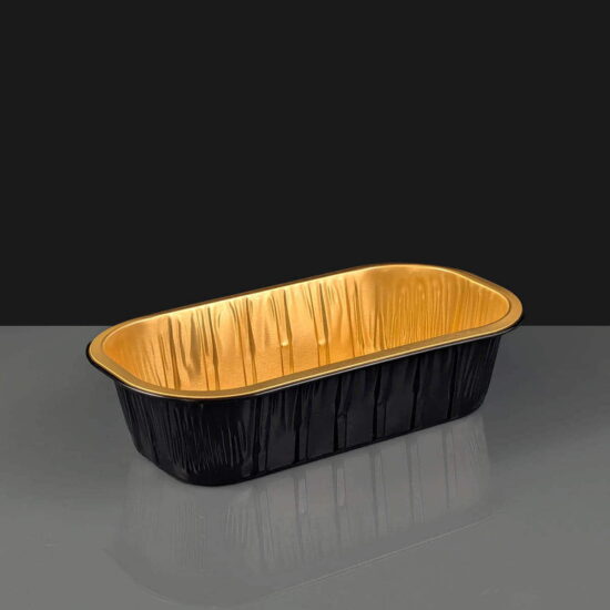 i2r 670ml Black / Gold Rectangular Aluminium Containers 198 x 108 x 50mm