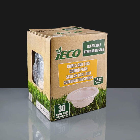32oz Bagasse Bowl and Lid BPUKPB32R 32oz Bagasse Bowl and Lid