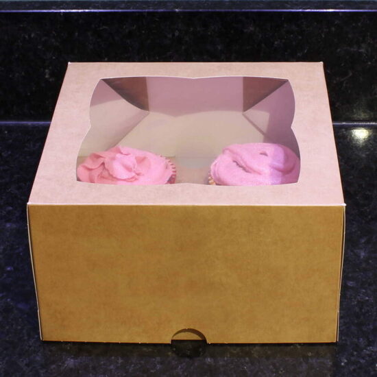 Kraft Windowed Four Cupcake Boxes Kraft Windowed Four Cupcake Boxes