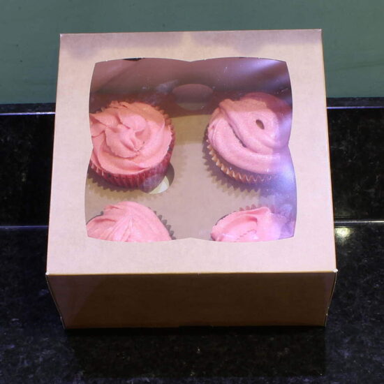 Kraft Windowed Four Cupcake Boxes Kraft Windowed Four Cupcake Boxes