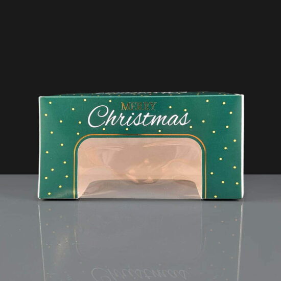 2 Cavity Plastic Hinged Cupcake Box or Pod xpr014 Green Windowed Chocolate Log Box - Front